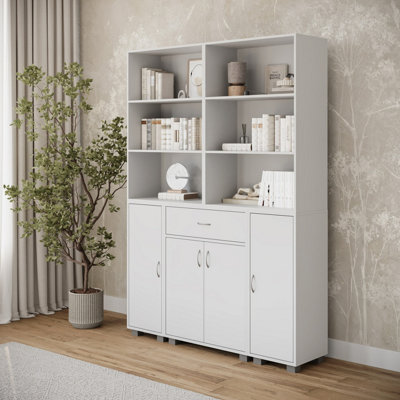 Urbn-Living Urbnliving Height 170Cm 4 Door 6 Shelf White Bookshelf 1 Drawer Storage Cabinet Bookcase Cupboard Display Unit from B&Q