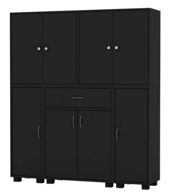 Urbn-Living Urbnliving Height 140Cm 8 Door & 12 Shelf Black Bookshelf 1 Drawer Storage Cabinet Bookcase Cupboard Display from B&Q