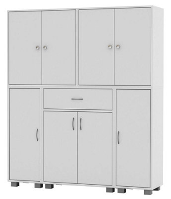 Urbn-Living Urbnliving Height 140Cm 8 Door & 12 Shelf White Bookshelf 1 Drawer Storage Cabinet Bookcase Cupboard Display from B&Q