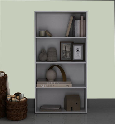 B&Q -  Urbnliving 4 Tier Wide Wooden Grey Bookcase Cupboard Storage Shelving Display Shelf Cabinet Unit