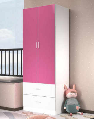 Urbn-Living Urbnliving Height 180Cm Orlando Pink Wooden 2 Door White 2 Drawer Compact Kids Wardrobe Bedroom Storage Hanging Bar from B&Q