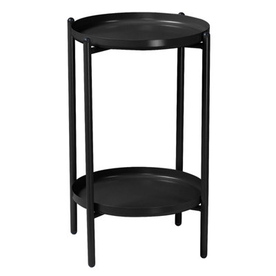 Urbn-Living Urbnliving Height 50Cm 2-Tier Round Metal Side End Table Black Colour Living Room With Shelf Bedside Nightstand from B&Q