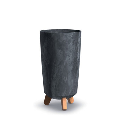 Urbn-Living Black200mm Tall Slim Concrete Effect Planter With Wood Effect Legs from B&Q
