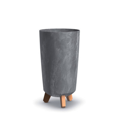 Urbn-Living Grey200mm Tall Slim Concrete Effect Planter With Wood Effect Legs from B&Q