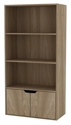 Urbn-Living Urbnliving Height 118Cm 4 Tier Wooden Bookcase Cupboard With Doors Storage Shelving Display Colour Oak Door Oak Cabinet Unit from B&Q