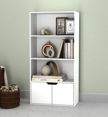 Urbn-Living Urbnliving Height 118Cm 4 Tier Wooden Bookcase Cupboard With Doors Storage Shelving Display Colour White Door White Cabinet Unit from B&Q