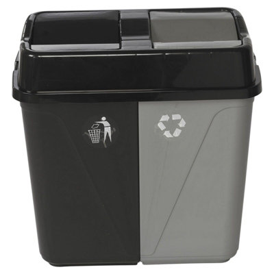 Urbnliving 60L Duo Kitchen Bin Waste Garbage Can 2 Compartments With Bas Connectors (Black/grey) from B&Q