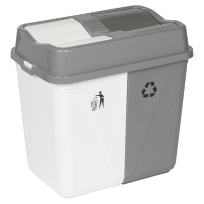 Urbnliving 60L Duo Kitchen Bin Waste Garbage Can 2 Compartments With Bas Connectors (White/grey) from B&Q