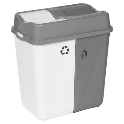 Urbnliving 100L Duo Kitchen Bin Waste Garbage Can 2 Compartments With Bas Connectors (White/grey) from B&Q