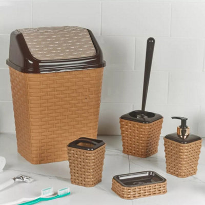 Urbn-Living Cream5-Pcs Violet Plastic Rattan Bathroom Set from B&Q