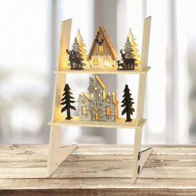 Urbn-Living Urbnliving 33Cm Height 6 Led Winter Scene Trees Houses Display Ladder Decoration Warm White Led Lights from B&Q