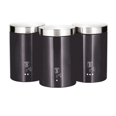 Urbn-Living Urbnliving 3 Pc Stainless Steel Cannister Set Coffee Tea Sugar Container Jars Airtight Lid (Carbon Pro) from B&Q