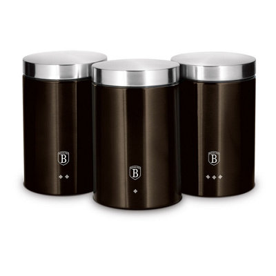 Urbn-Living Urbnliving 3 Pc Stainless Steel Cannister Set Coffee Tea Sugar Container Jars Airtight Lid (Shiny Black) from B&Q