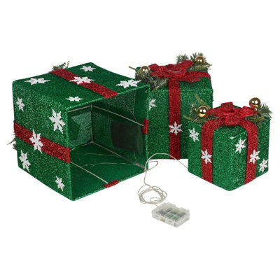 Urbn-Living Urbnliving Height 25Cm 3 Piece Green Light Up Led Gift Box Christmas Decorations Fireplace Display Xmas Decor from B&Q