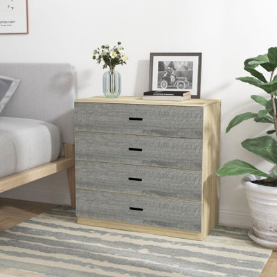 Urbnliving Height 73Cm 4 Drawer Wooden Bedroom Chest Cabinet Modern Oak Carcass And Ash Grey Drawers Wide Storage Cupboard Closet from B&Q