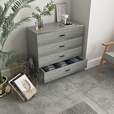 Urbnliving Height 73Cm 4 Drawer Wooden Bedroom Chest Cabinet Modern Grey Carcass And Ash Grey Drawers Wide Storage Cupboard Closet from B&Q