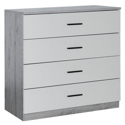 Urbnliving Height 73Cm 4 Drawer Wooden Bedroom Chest Cabinet Modern Ash Grey Carcass And Grey Drawers Wide Storage Cupboard Closet from B&Q