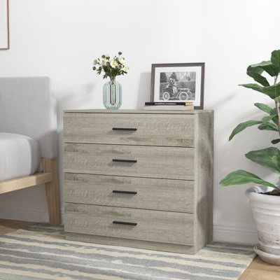 Urbnliving Height 73Cm 4 Drawer Wooden Bedroom Chest Cabinet Modern Ash Grey Carcass And Ash Grey Drawers Wide Storage Cupboard Cl from B&Q