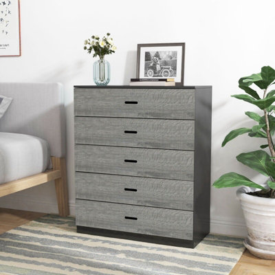 Urbnliving Height 90.5Cm 5 Drawer Wooden Bedroom Chest Cabinet Modern Black Carcass And Ash Grey Drawers Wide Storage Cupboard from B&Q