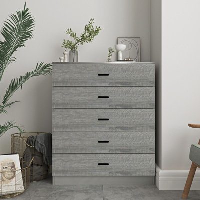 Urbnliving Height 90.5Cm 5 Drawer Wooden Bedroom Chest Cabinet Modern Grey Carcass And Ash Grey Drawers Wide Storage Cupboard from B&Q