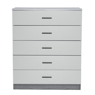 Urbnliving Height 90.5Cm 5 Drawer Wooden Bedroom Chest Cabinet Modern Ash Grey Carcass And Grey Drawers Wide Storage Cupboard from B&Q