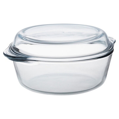 Queensway Home and Dining Queensway Home & Dining Height 11 Cm Borcam 2.1L Glass Round Casserole Cooking Baking Oven Stew Pot Dish With Lid Cover from B&Q