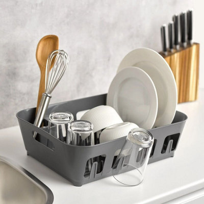 Urbn-Living Urbnliving Height 12Cm Large Grey Plastic Dish Drying Rack Drip Drainer Kitchen Sink Tray With Utensil Holder from B&Q