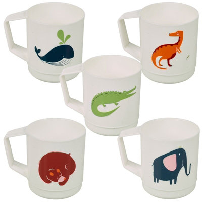 Urbn-Chef 260Ml Set Of 5 Kids Reusable Plastic Drinking Mugs Cups Handle Assorted Animal Design Set from B&Q