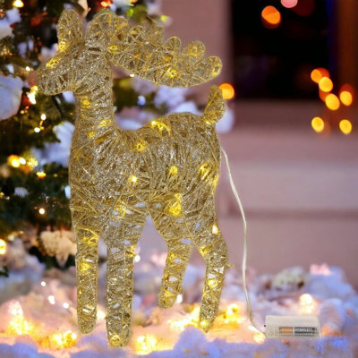 Urbn-Living Urbnliving Height 45Cm Set Of 2 Gold With Glitter Led Light Up Christmas Reindeer Rattan Metal Wire Stag Statue Decoration from B&Q