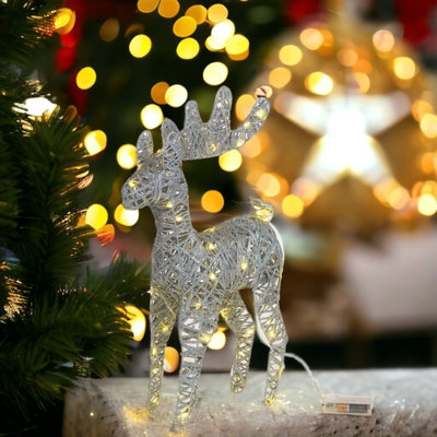 Urbn-Living Urbnliving Height 45Cm Set Of 2 Silver With Glitter Led Light Up Christmas Reindeer Rattan Metal Wire Stag Statue Decoration from B&Q