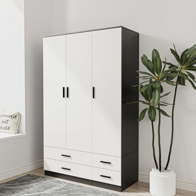 Urbn-Living Urbnliving 180Cm Height White 3 Door 4 Drawer Wardrobe Storage Shelf Modern Bedroom Black Furniture from B&Q