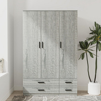 Urbn-Living Urbnliving 180Cm Height Ash Grey 3 Door 4 Drawer Wardrobe Storage Shelf Modern Bedroom Furniture from B&Q