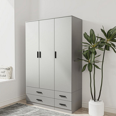 Urbn-Living Urbnliving 180Cm Height Grey 3 Door 4 Drawer Wardrobe Storage Shelf Modern Bedroom Furniture from B&Q