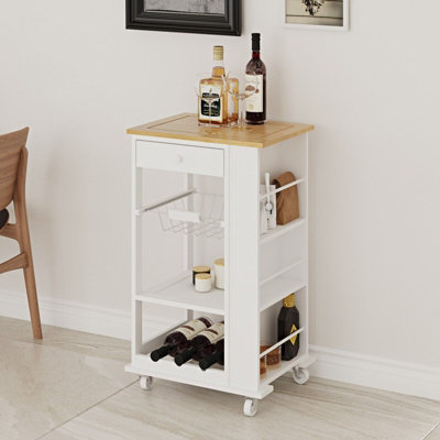 Urbn-Living Urbnliving 86Cm Height Rolling Kitchen Island Trolley Serving Cart With Bamboo Top Drawer Shelves Basket from B&Q