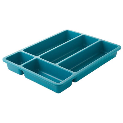 Urbn-Living Urbnliving Height 5Cm Cutlery Teal Holder Tray 5 Compartment Kitchen Plastic Flatware Utensils Organiser from B&Q