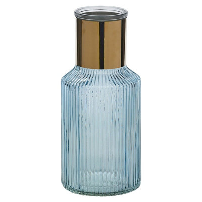 Urbn-Living Urbnliving Height 22Cm Small Blue Vintage Decorative Glass Bottle Table Vase With Gold Rim from B&Q