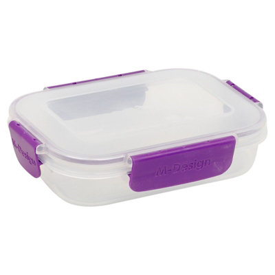 B&Q -  Height 5Cm 600Ml Purple Food Plastic Storage Container Airtight Seal Clip Lock Lid