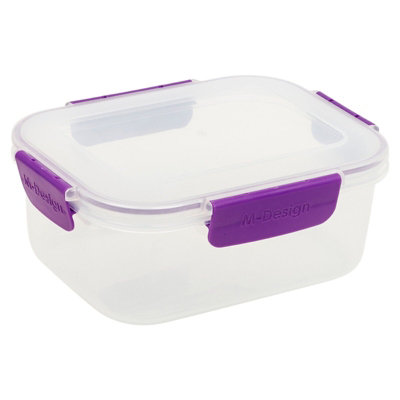 Urbn-Chef Height 12Cm 1.6L Purple Set Of 3 Food Plastic Storage Container Airtight Seal Clip Lock Lid from B&Q