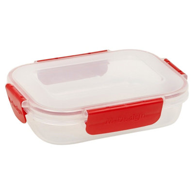 B&Q -  Height 5Cm 600Ml Red Set Of 6 Food Plastic Storage Container Airtight Seal Clip Lock Lid