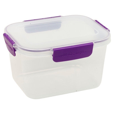 Urbn-Chef Height 12Cm 2.3L Purple Set Of 6 Food Plastic Storage Container Airtight Seal Clip Lock Lid from B&Q