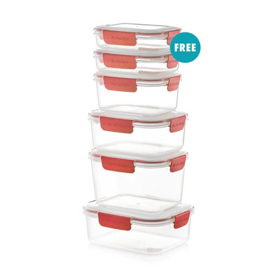 Urbn-Chef Height 12Cm Red Set Of 5 Food Plastic Storage Container Airtight Seal Clip Lock Lid from B&Q