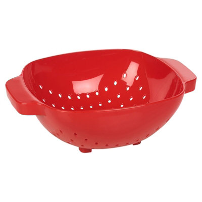 Urbn-Chef Height 9Cm Plastic Red Colander Sieve Mesh Food Pasta Rice Veg Washing Strainer Kitchen Basket from B&Q