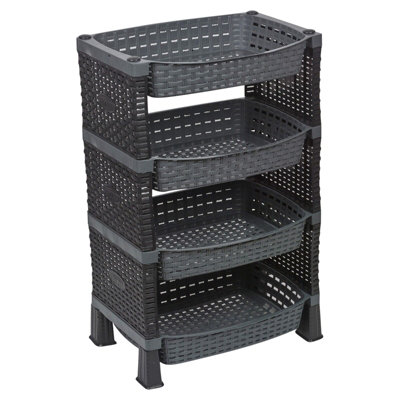 Urbn-Living Urbnliving Height 65Cm 4 Tier Anthracite Shelves Fruit Vegetable Baskets Storage Cart Rack Home Kitchen Organiser from B&Q