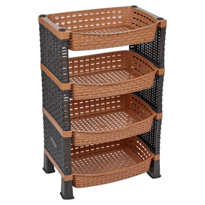 Urbn-Living Urbnliving Height 65Cm 4 Tier Beige Shelves Fruit Vegetable Baskets Storage Cart Rack Home Kitchen Organiser from B&Q