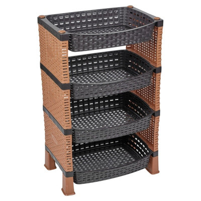 Urbn-Living Urbnliving Height 65Cm 4 Tier Brown Shelves Fruit Vegetable Baskets Storage Cart Rack Home Kitchen Organiser from B&Q