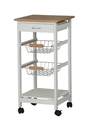 Urbn-Living Urbnliving Height 75Cm 3 Tier White Portable Oasis Bamboo Top Mdf Kitchen Trolley Drawer Shelf Cart On Wheels from B&Q