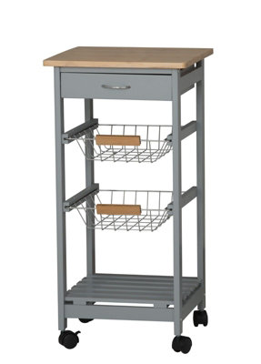 Urbn-Living Urbnliving Height 75Cm 3 Tier Grey Portable Oasis Bamboo Top Mdf Kitchen Trolley Drawer Shelf Cart On Wheels from B&Q