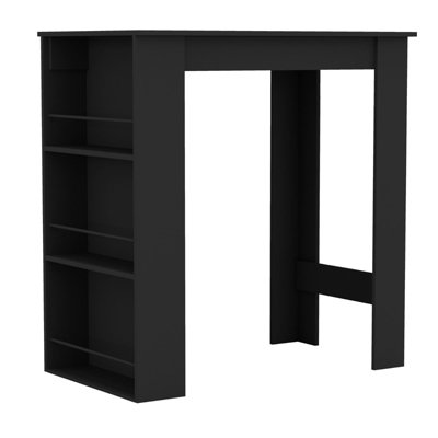 B&Q -  Urbnliving Height 105Cm 3 Tier Black Dining Bar Coffee Kitchen Island Table Open Storage Shelves Living Room