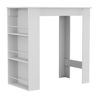 B&Q -  Urbnliving Height 105Cm 3 Tier White Dining Bar Coffee Kitchen Island Table Open Storage Shelves Living Room