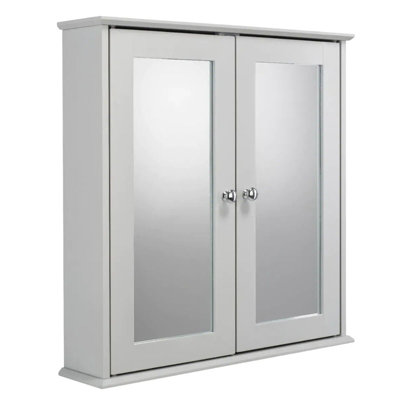 Urbn-Living Urbnliving Height 58Cm Flexifix Ashby Grey Wooden Double Door Mirror Bathroom Storage Cabinet from B&Q